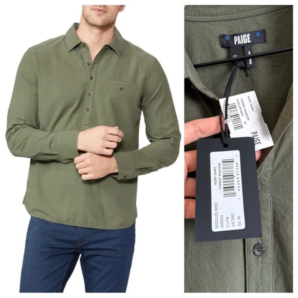 PAIGE Men's Casual Olive Button Down Shirt-SizeM - NWT - Picture 1 of 10